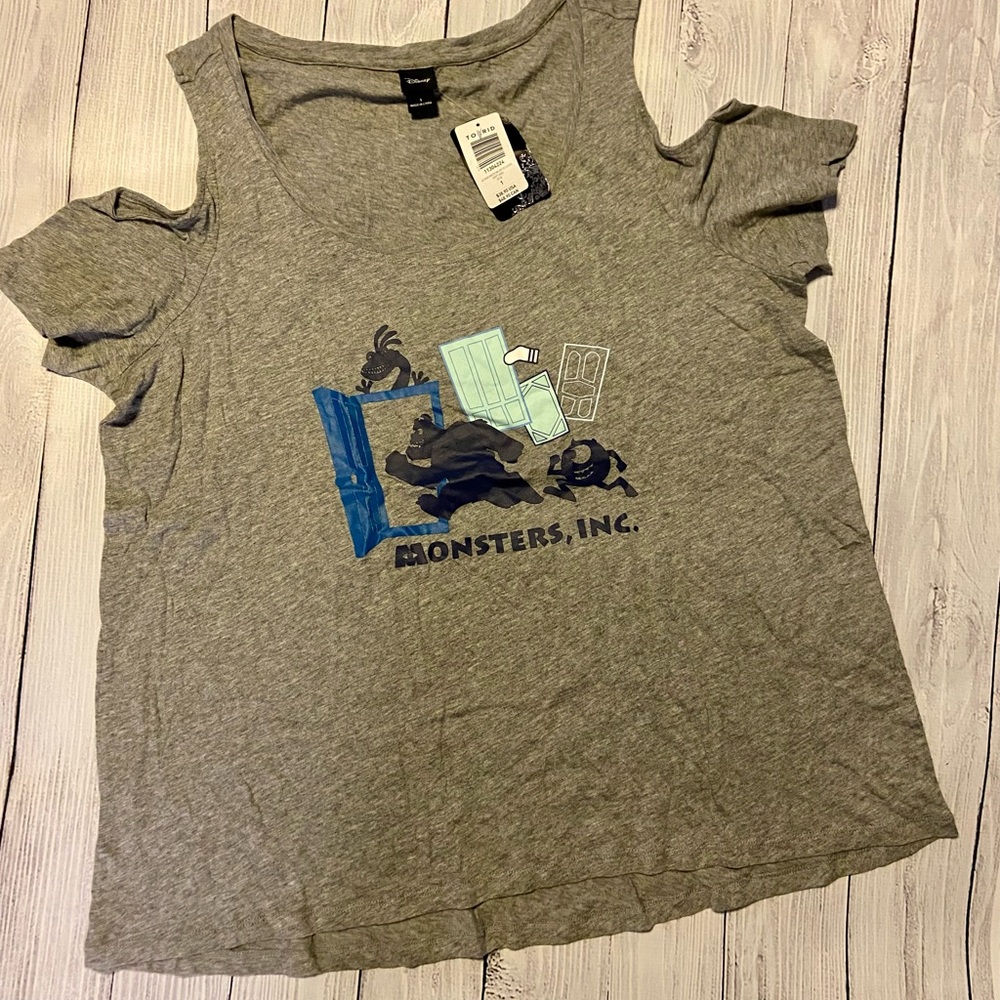 NWT Torrid Disney Pixar Monsters Inc Grey Cold Soulder Top Size 1 (14/16)